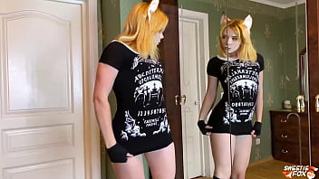 Foxy Deep Sucking Dick and Doggy Fucking at the Mirror – Facial
